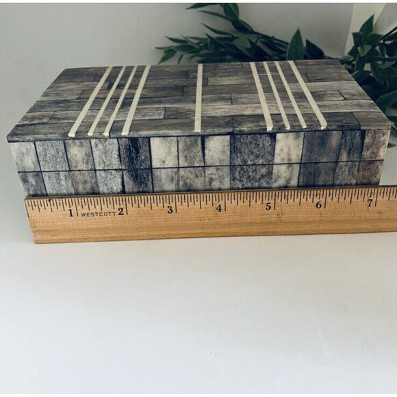 Gray And White Rectangle Box Bone Inlay Modern Design Hand Crafted Made In India - Picture 3 of 8